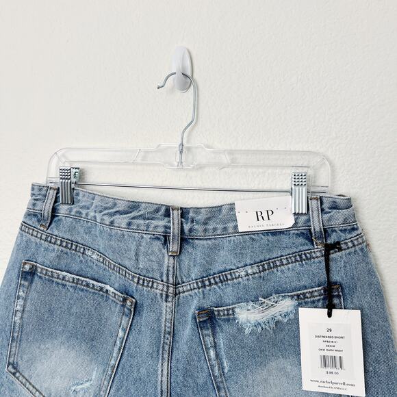 [Rachel Parcell] High Rise Dark Wash Denim Distressed Shorts NWT Button Fly 29 - Picture 4 of 12